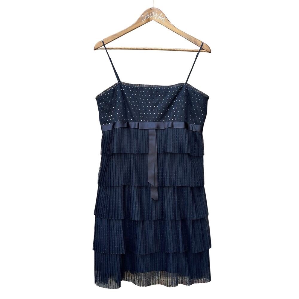 BCBGMaxAzaria Little Black Party Dress Large Tiered Tulle Spaghetti Strap